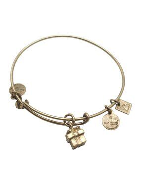 Alex And Ani Gold-Tone Gift Box Charm Bangle Bracelet Adjustable Womens Jewelry